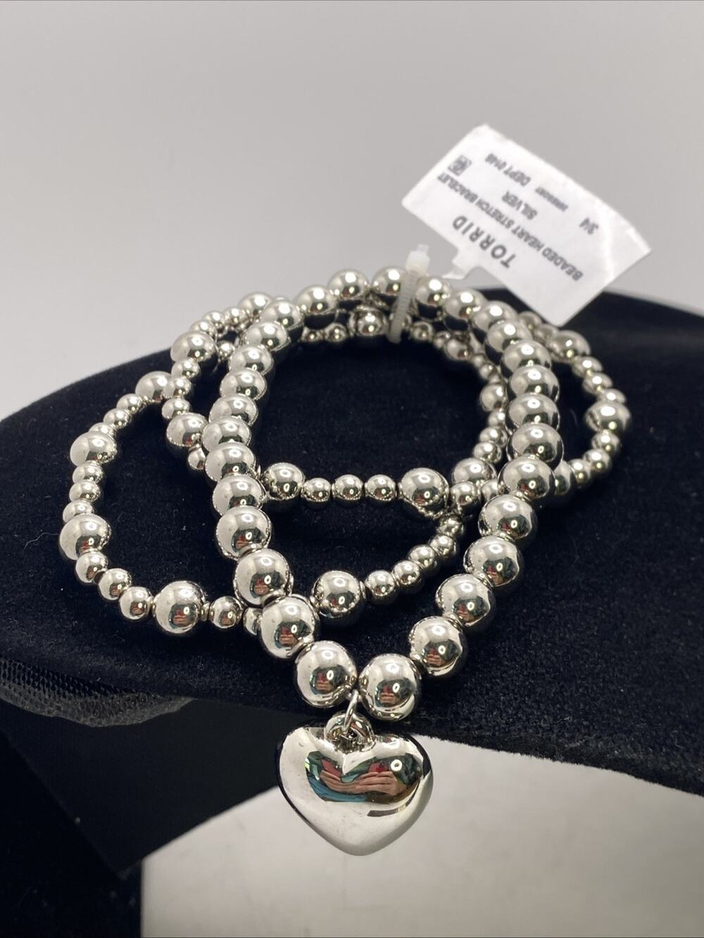 Three Silver Heart Bracelet Lot Silver Beaded Fashion Bracelet